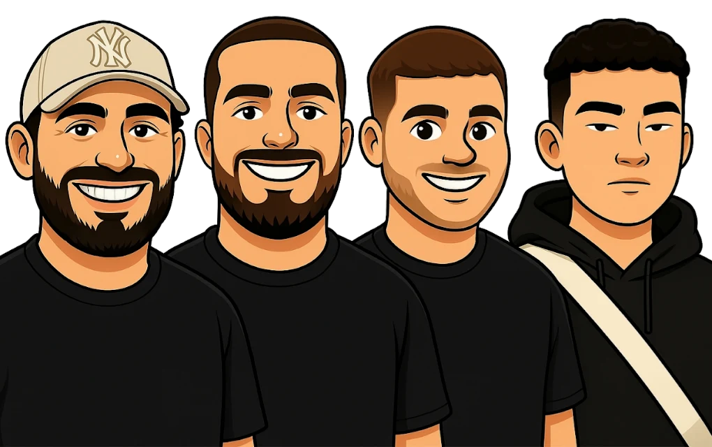 Het team van The Box getekend: Triimm, Weezy Cutz, Ems, Yassir